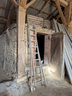 a ladder leaning up against a wall in a building