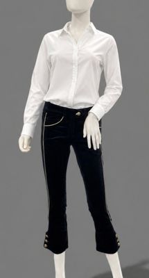 an image of a mannequin wearing a white shirt and black pants