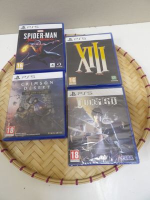 four video games on a plate on a table