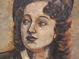 un vieux tableau représentant une femme portant un chapeau et une cravate