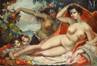 un tableau représentant une femme nue allongée sur une couverture