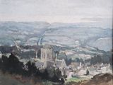 an image of a painting of a view of a town from a hill