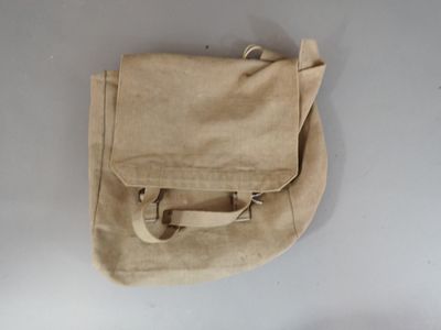beige canvas bag with two handles on a white surface