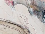 a painting of a woman sitting on a couch