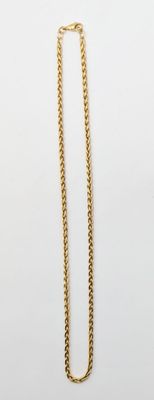 the gold chain is attached to a necklace on a white surface
