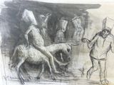 dessin représentant un homme à cheval, à côté d'un dessin représentant un homme sur un cheval