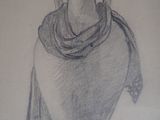 pencil drawing of a vase with a scarf around its neck