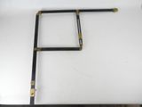 a close up of a white table with a metal frame on it