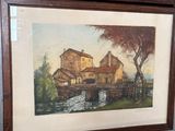 two framed pictures of a farm scene with a house in the background
