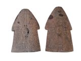 pair of carved wooden figures of a woman and a man
