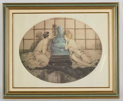 tableau représentant deux femmes assises devant un vase dans une pièce