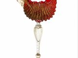 glass figurine of a rooster on a stand with a red base