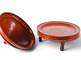 pair of chinese red glazed bowls and stand