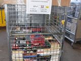 a cart with a lot of books on it in a warehouse