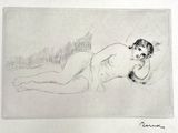 drawing of a nude woman laying on her stomach on the ground