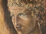 an image of a painting of a woman ' s head with curly hair