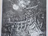 une image représentant un dessin en noir et blanc d'un squelette dans une pièce