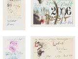 quatre œuvres d'art différentes comportant des inscriptions sur un fond blanc