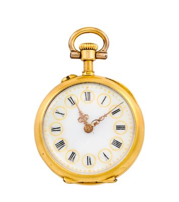 une image représentant une montre de poche en or ornée de chiffres romains