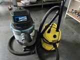 a yellow vacuum and a yellow canister on the floor