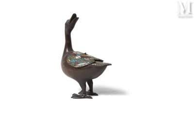 JAPON, vers 1900 Brûle-parfum en forme d'oie en bronze et cl…