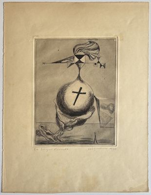 un vieux dessin représentant une femme avec une croix sur la tête