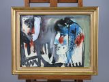 une image représentant un tableau sur lequel figurent un homme et une femme, posé sur un chevalet