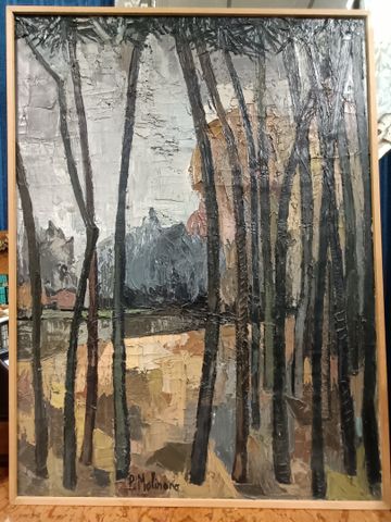 P MOLINARO « Les grands arbres ». Huile sur toile. Signé en bas à