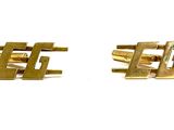 two gold cufflinks on a white background with a white background