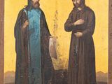 an image of a painting of two men standing next to each other