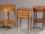 three pieces of furniture sitting on top of a table next to each other