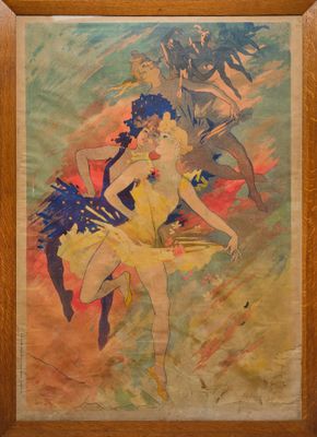 a painting of a woman in a yellow dress and a man in a black suit