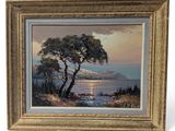 an image of a painting of a tree by the water