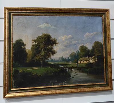 a painting hanging on the wall of a building