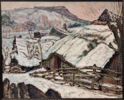 CHARRETON Victor (1864-1936) : "Chaumières sous la neige".