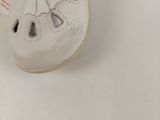 a close up of a child ' s shoe on a white surface