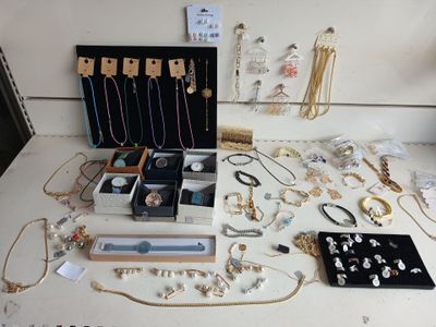 a lot of jewelry sitting on a table in a room