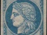a blue and white stamp with a woman ' s face on it