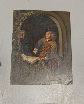 un tableau représentant un homme jouant du violon, accroché au mur