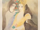 an image of a painting of two women with flowers in their hair