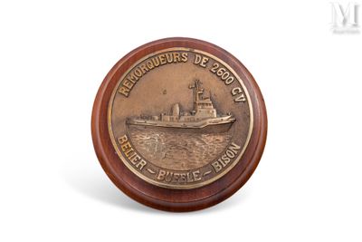 l'image d'une médaille représentant un navire, sur fond blanc