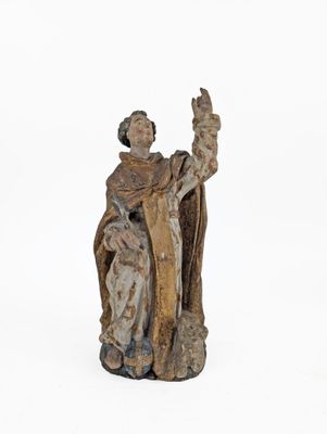 Saint Dominique en bois sculpté en ronde-bosse, polychromé et doré. Un