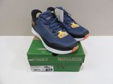 men ' s nike air max sneakers in blue and orange on a box