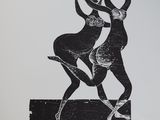 une image représentant un dessin en noir et blanc de deux femmes portant des paniers