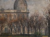 painting of a large building with a dome on top of it