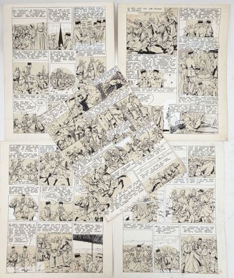 trois pages de bande dessinée sont étalées sur une table