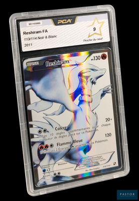gros plan d'une carte pokemon dans un étui en plastique
