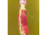 an image of a painting of a bottle of soda on a yellow background