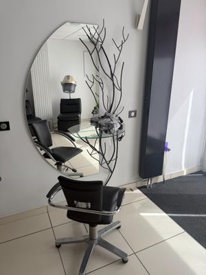 Miroir ovale avec structure métallique noire en forme de bra…