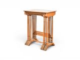 an image of a wooden table with a marble top on a white background